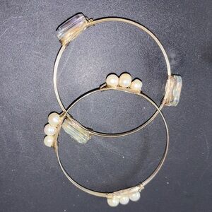 Elegant wire wrapped Bracelets Gold Chrystal Pearl